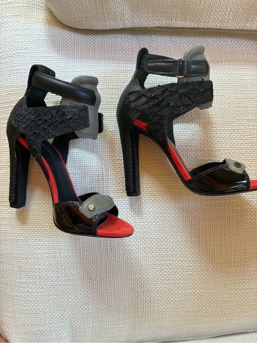 Alexander Wang Black, Red & Gray Strappy High Heel Sandals - Picture 2 of 4